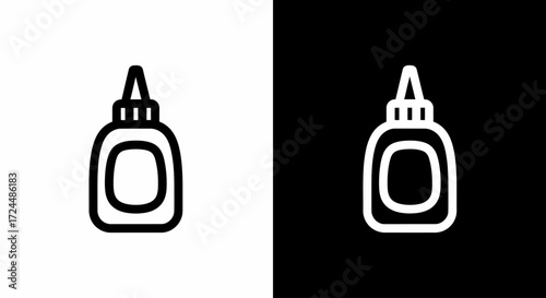 Dual Adhesive Bottles Icon: A minimalist vector illustration showcasing an adhesive bottle icon in both positive and negative space, ideal for design elements, symbol, or other uses.