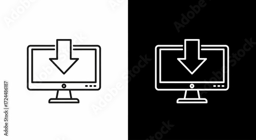 Downloading Progress Icon: A minimalist icon depicts a computer monitor with a downward-pointing arrow, symbolizing the initiation of a download or the transfer of data.