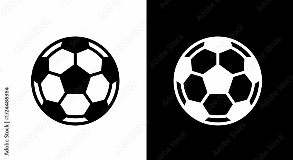 Obraz premium Soccer ball icon on black and white: A dynamic graphic showcasing a soccer ball icon, presented in both contrasting black and white settings to visually illustrate the sport's essence and design.