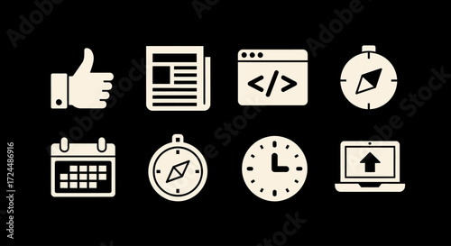 A Suite of Digital Icons: Clean and Modern: This image is an inviting assortment of modern, minimalist digital icons, perfect for diverse applications. Each icon represents a unique function, idea.