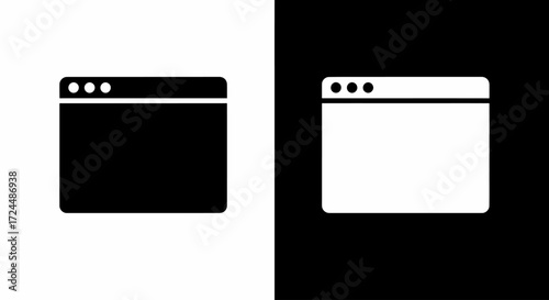 Iconic Interface: Minimalist illustration of a computer window interface, displayed with contrasting black and white panels, designed to grab attention 