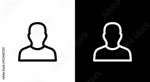 User Icon: A clean, minimalist vector icon, representing a human silhouette, displayed against both contrasting black and white backgrounds, symbolizing individuality and accessibility.