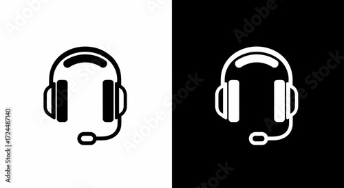 Headset Icon: The dynamic image depicts a modern headset icon on contrasting backgrounds, showcasing versatile options for design and representation.