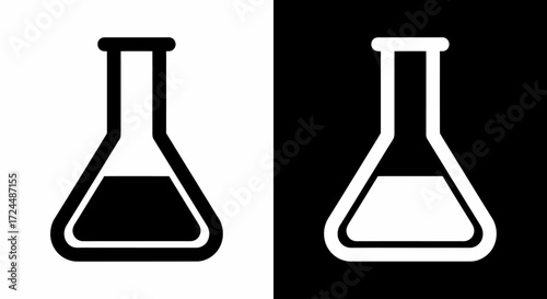 Contrast of Chemistry: A striking black and white silhouette, illustrating the essential tools of scientific exploration, a chemistry flask