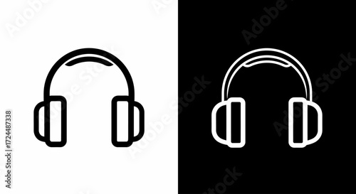 Headphone icon contrast design: An iconic representation of modern audio technology featuring a minimal headphone design with contrasting colors. Showcasing the essence of clear.