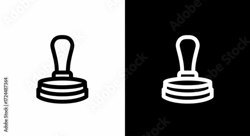 Stamp Icon: A sleek, minimalist illustration of a stamp icon, presented on a split black and white backdrop. Emphasizing simplicity and graphic appeal.