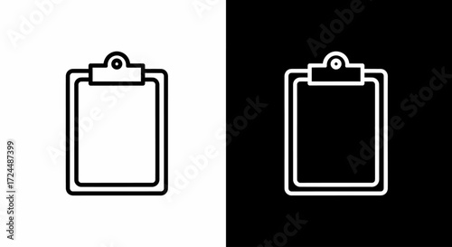 Clipboard Icons: Minimalist monochrome line art presents a pair of clipboard icons, ideal for conveying concepts of note-taking, task management, and document organization in a clean, graphic style.