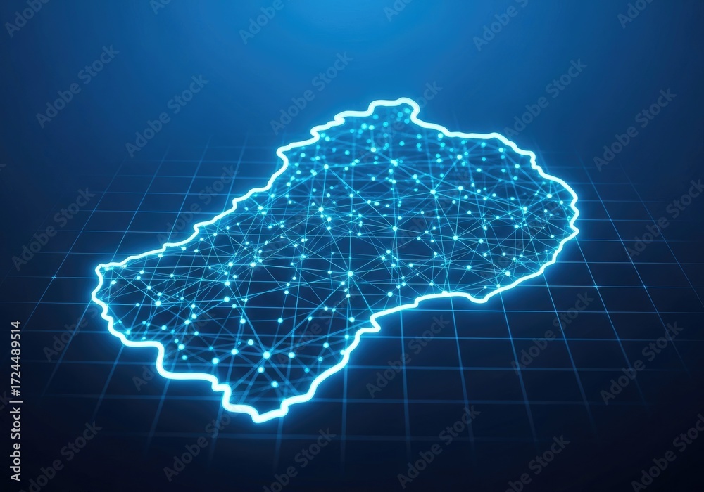 Obraz premium Abstract Sao Tome and Principe Map with Connected Dots on the Blue Grid