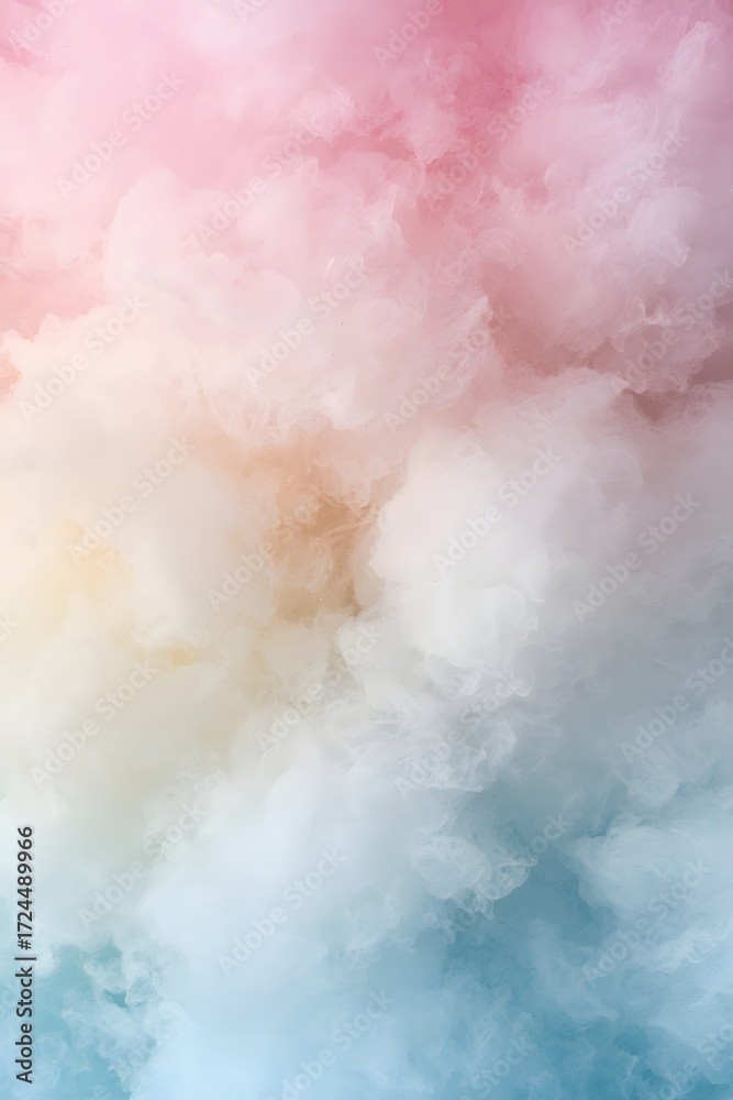 Naklejka premium Colorful pastel cotton candy cloud texture in pink, cream and blue shades, creating dreamy fluffy abstract background for sweet design, fantasy atmosphere and creative wallpaper concept