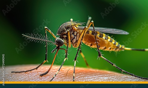 Close-up of a mosquito on human skin.  Aedes aegypti