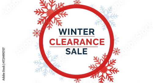 Winter clearance sale banner isolated on transparent background with snowflakes