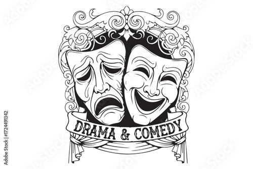 Drama and comedy masks isolated on Transparent Background
