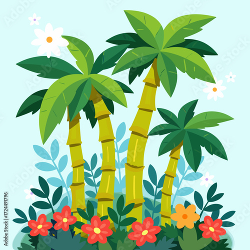 tropical flowers and palm