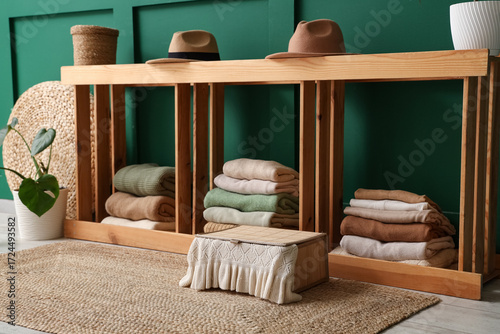 Wooden shelving unit with f...