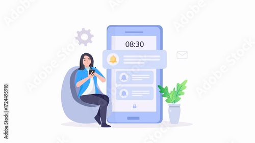 Smartphone with alarm clock reminder message on screen. Alert notification with notification bell. Important reminder. video animation 4k clip