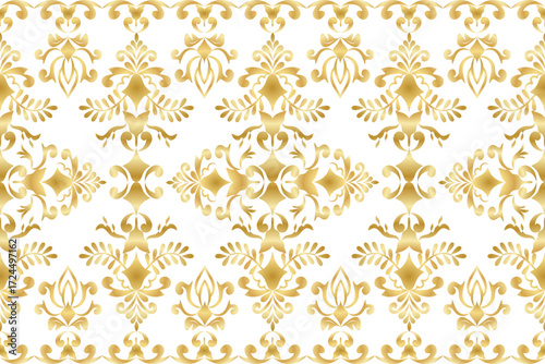 Elegant Luxury Golden Damask Seamless Pattern, Ornamental Vintage Decorative Background