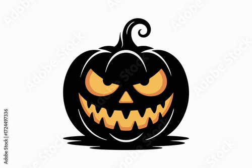 Scary Halloween Jack O Lantern Pumpkin Illustration with Evil Face