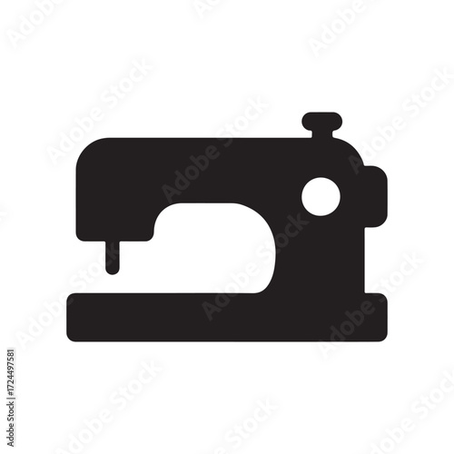 Sewing machine icon in simple black silhouette representing tailoring crafting dressmaking alterations and textile production for creative design projects and garment industry visuals