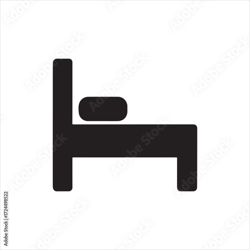 Simple Black Bed Icon on White Background Representing Sleep Rest and Relaxation Perfect for Hospitality Travel and Interior Design Projects with Clean Lines