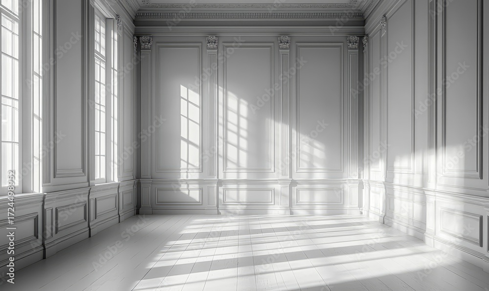 Fototapeta premium A sunlit, elegant white room