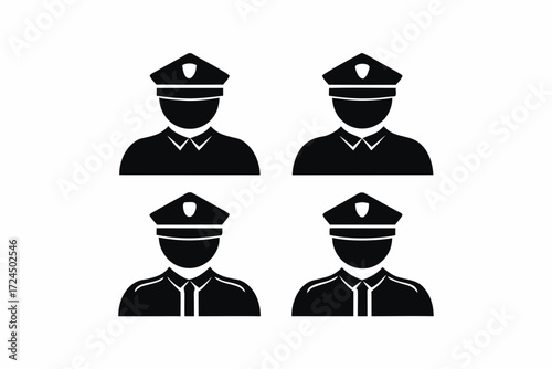 set of Police officer icon silhouette vector isolated on white background