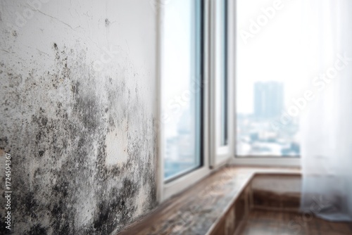 Moldy wall by a window