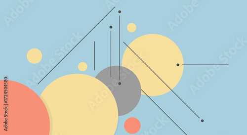 A minimalist flat design illustration showcasing a graceful interplay of soft pastel lines and curves, creating a fluid and dynamic abstract background.