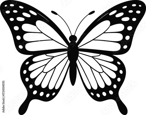 Elegant black and white monarch butterfly silhouette for graphic design