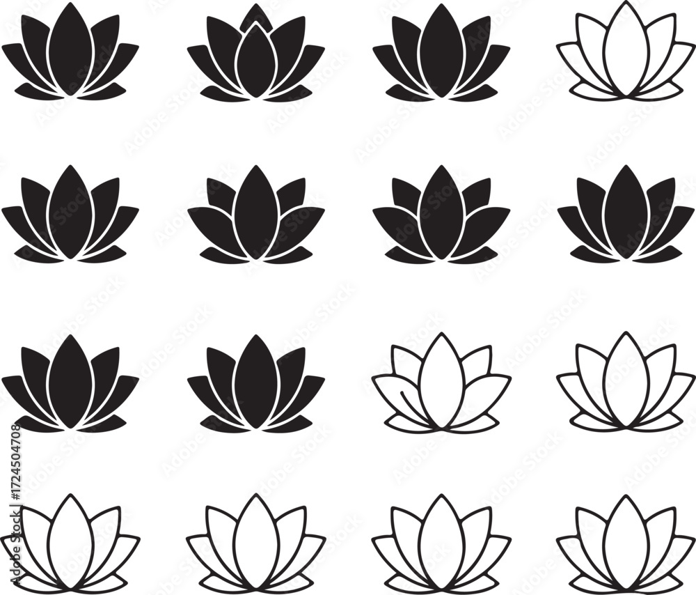 Obraz premium Elegant Lotus Harmony: A symmetrical composition of beautiful lotus flower designs, with the symbolic depiction of purity, enlightenment and serenity.