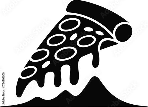 Stylized black and white pizza slice silhouette design