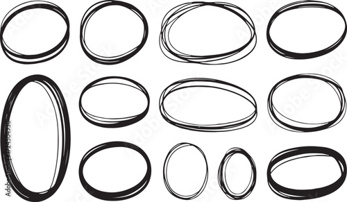 Hand drawn oval shapes collection rough sketch scribble organic freehand design elements