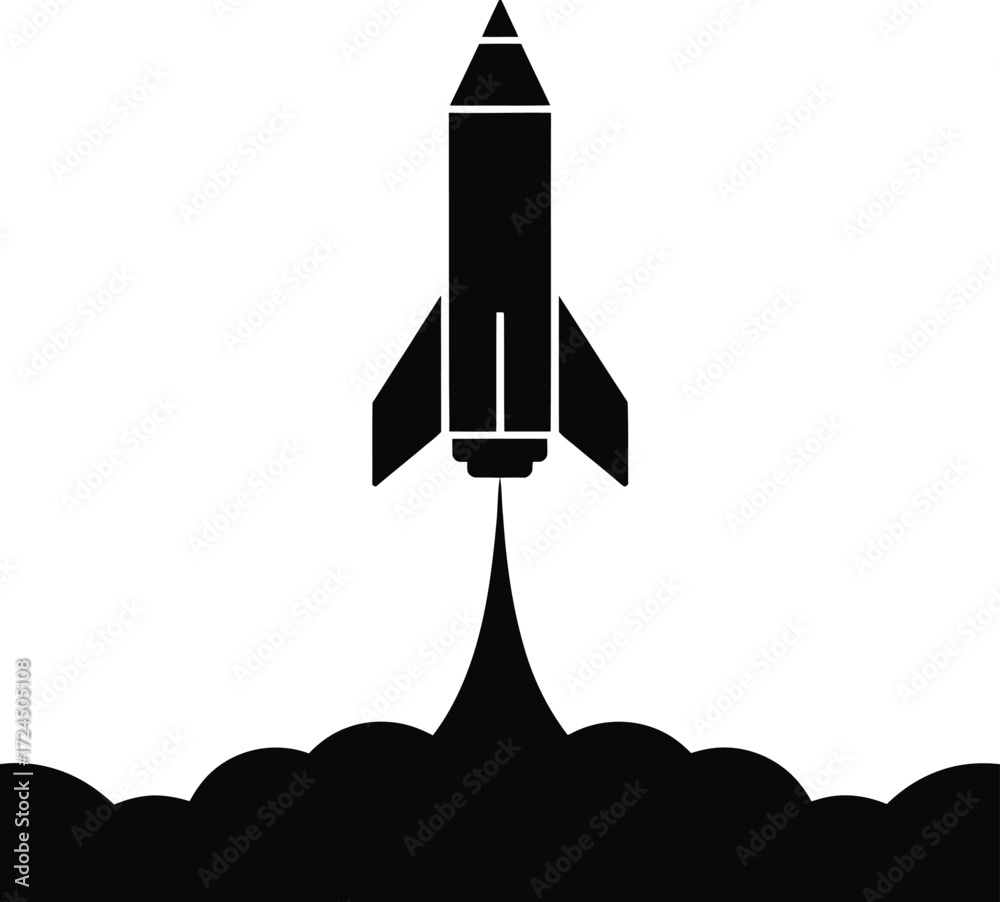 Fototapeta premium Dynamic rocket launch silhouette ascending into the night sky