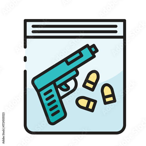 Handgun and bullets in a plastic evidence bag