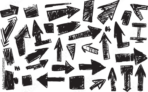 Hand drawn arrow collection diverse styles scribbled grunge arrows for directional design elements