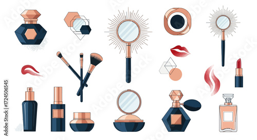 Explore elegant cosmetic products including brushes, perfume, and lipstick to discover the perfect beauty routine for a glamorous and confident look