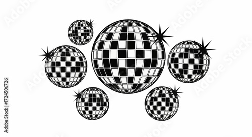Groovy disco balls radiating retro vibes, perfect for party invitations or a fun, funky design that brings the energy of the dance floor to any project