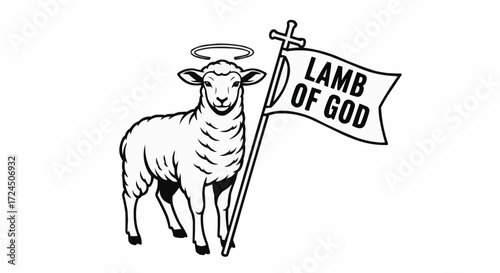 Lamb of God illustration radiating purity and faith, a symbol of hope and redemption, ideal for religious materials and spiritual designs, scalable vector graphic
