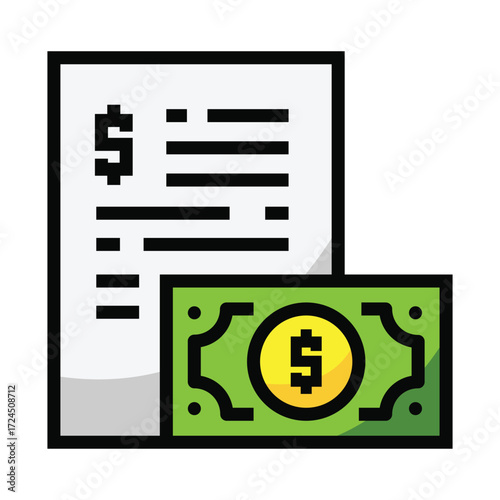 Icon of a bill with a dollar sign and a dollar bill