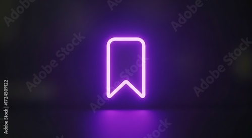 Neon bookmark icon illuminating a dark scene with purple glow