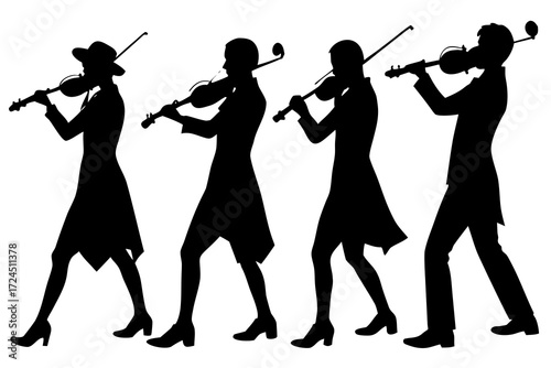 set of Musician playing violin silhouette vector isolated on white background