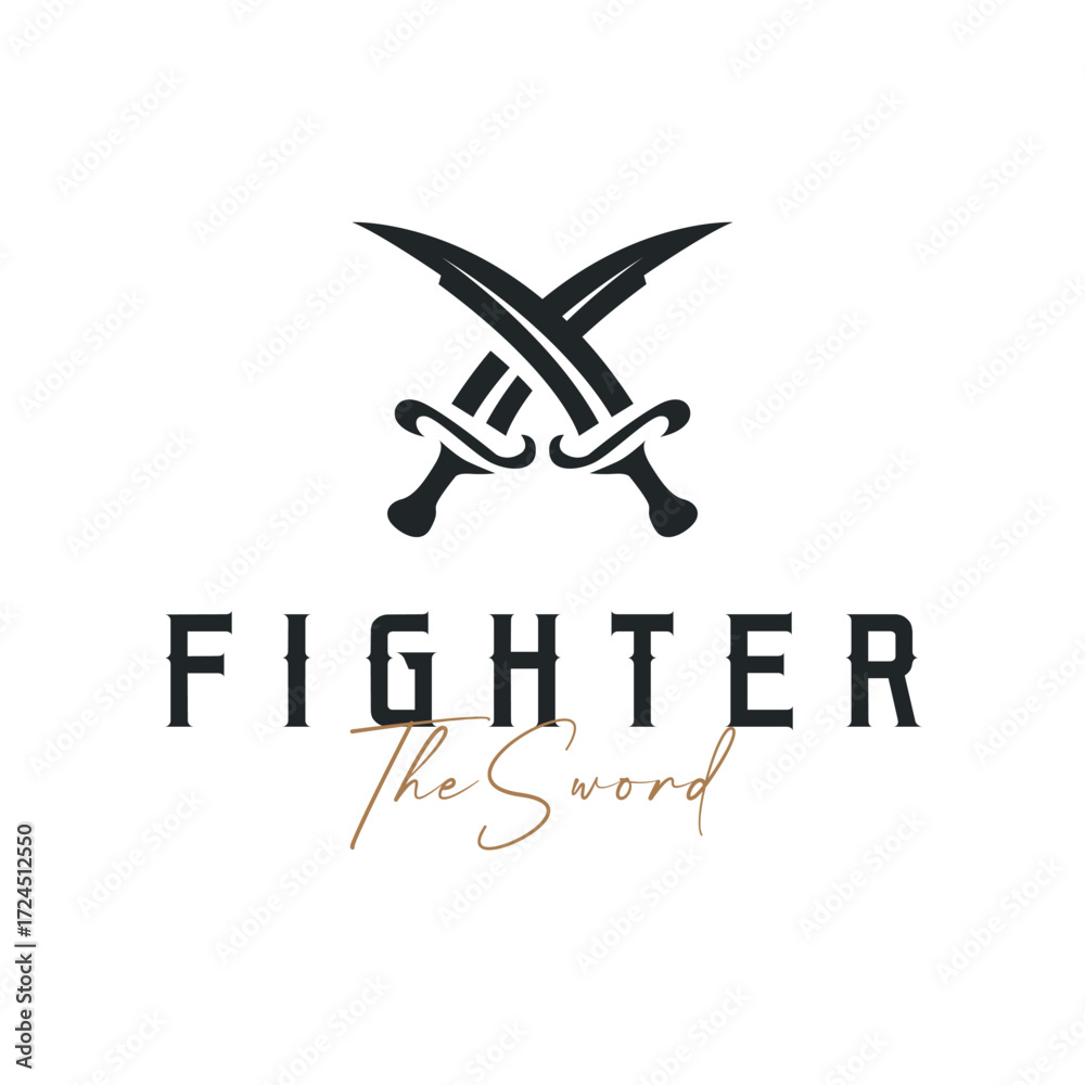 Fototapeta premium Sword logo design with simple black silhouette knight weapon concept templet illustration symbol icon