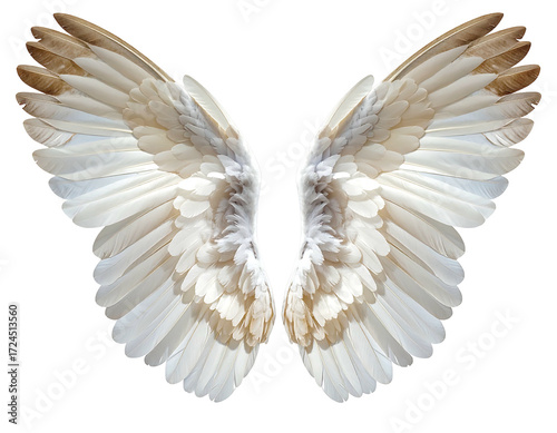Pair of delicate, white and tan wings spread wide