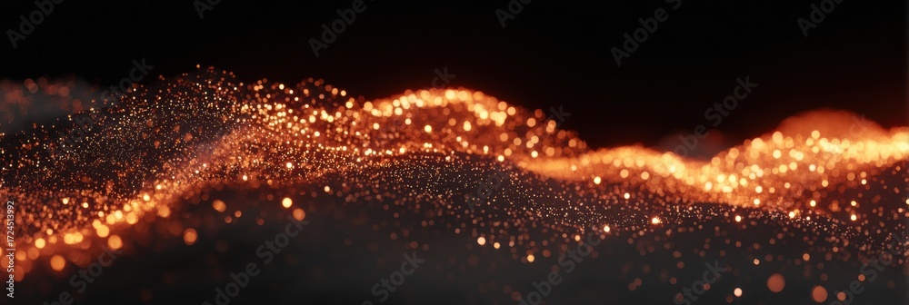 Fototapeta premium Bright Particles Create an Enchanting Landscape in a Dark Setting, Showcasing a Mystical Glow and Vibrant Energy Throughout the Scene