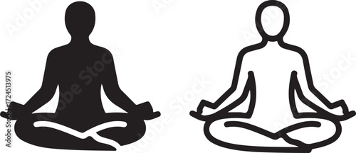 Inner Harmony: A minimalist illustration of a person sitting in the lotus position, their silhouette suggesting a deep state of meditation, calmness, and the pursuit of inner peace.