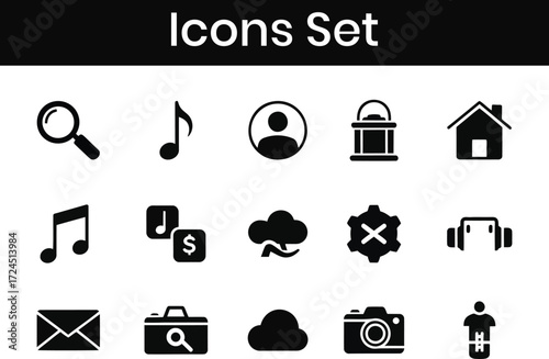 A minimalist yet comprehensive icons set, comprising essential symbols tailored for digital and print design, seamlessly blending function with aesthetics.