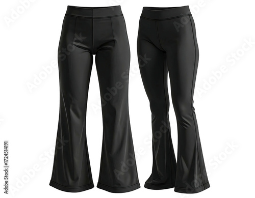 Dark gray flared pants, front and back views