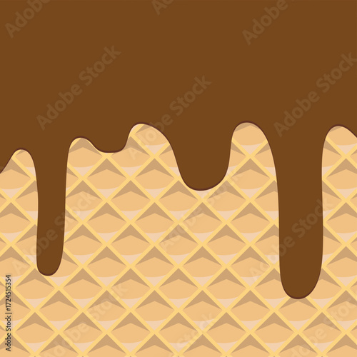 Melted Chocolate on Crunchy Wafer Background. waffle background. Perfect for food, candy, and sweet pastries themes.