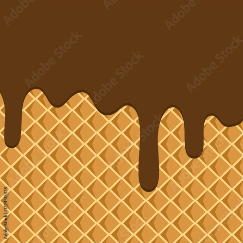 Melted Chocolate on Crunchy Wafer Background. waffle background. Perfect for food, candy, and sweet pastries themes.