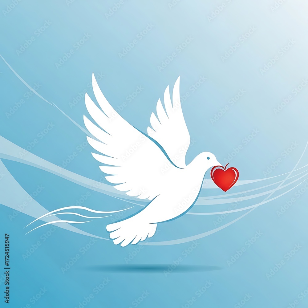 Fototapeta premium White Dove Carrying Red Heart, Symbol of Peace and Love.