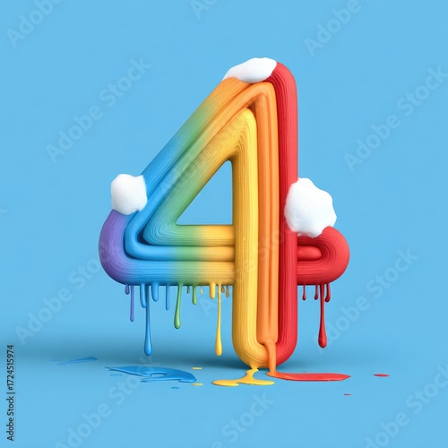 Rainbow number four with dripping paint